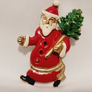 Winking Santa Enamel Metal Brooch Pin